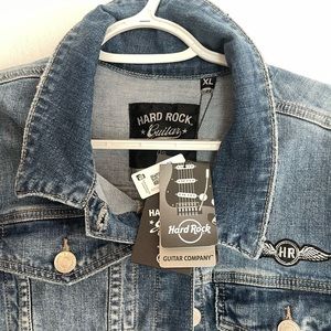 NWT Hard Rock SLIM FIT DENIM JEAN JACKET WITH FLORAL PATCH size XL